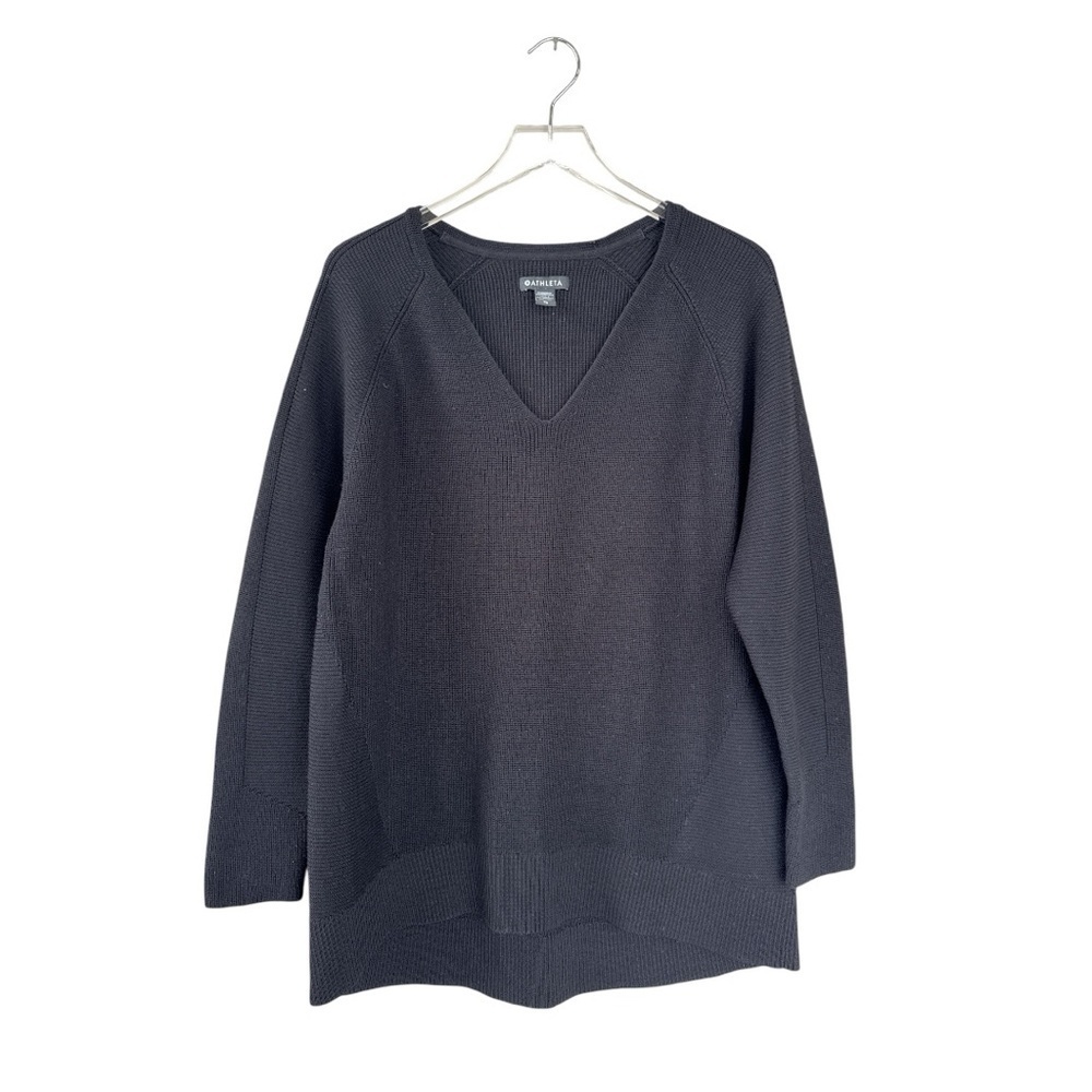 Athleta Hanover Merino Wool Blend V-Neck Black Sweater Size XL